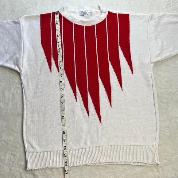 British Vogue Vintage 1980’s red white Knit Sweater size Medium Short Sleeve USA - Picture 6 of 7